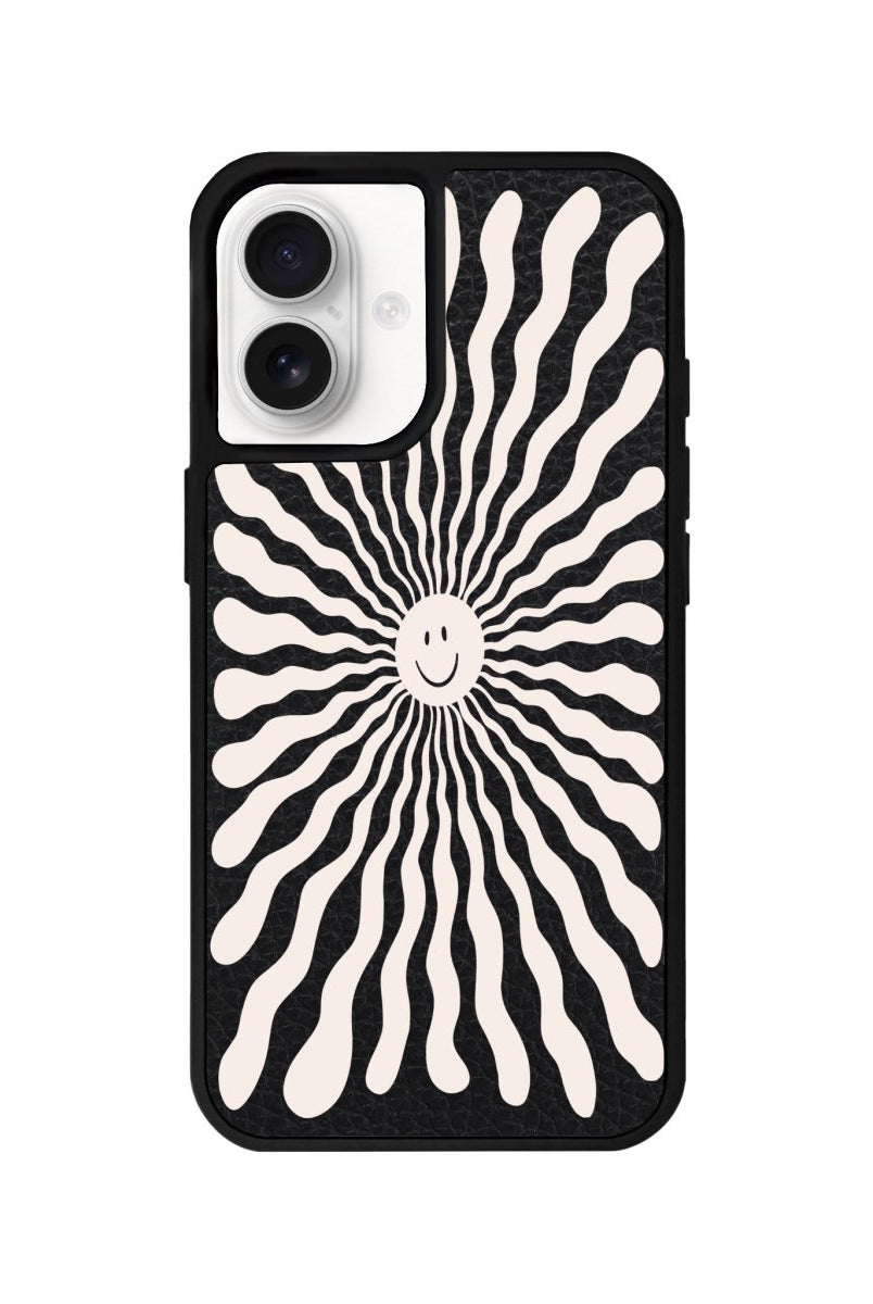 iPhone 16 Happy Little Sun Leather Vegan Deri Telefon Kılıfı Siyah - SUMTHINCS