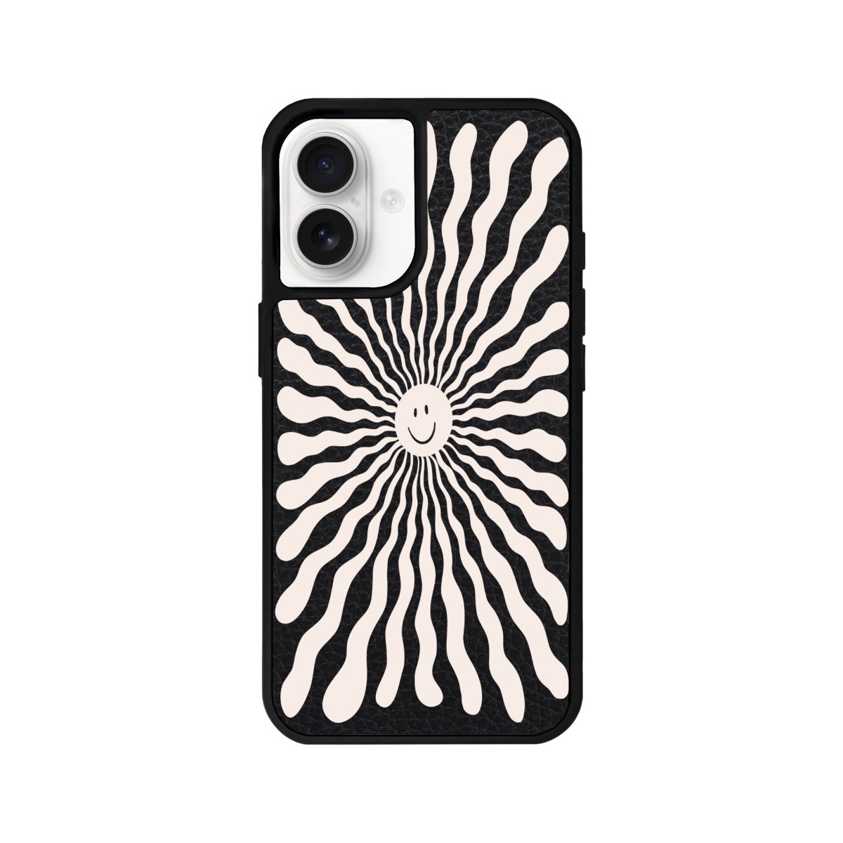 iPhone 16 Happy Little Sun Leather Vegan Deri Telefon Kılıfı Siyah - SUMTHINCS