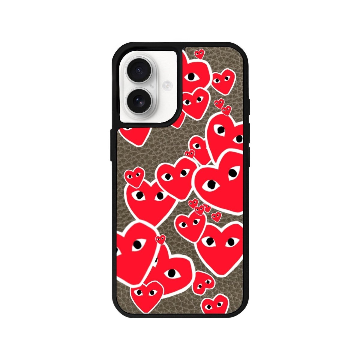 iPhone 16 Hearts Leather Vegan Deri Telefon Kılıfı Haki - SUMTHINCS