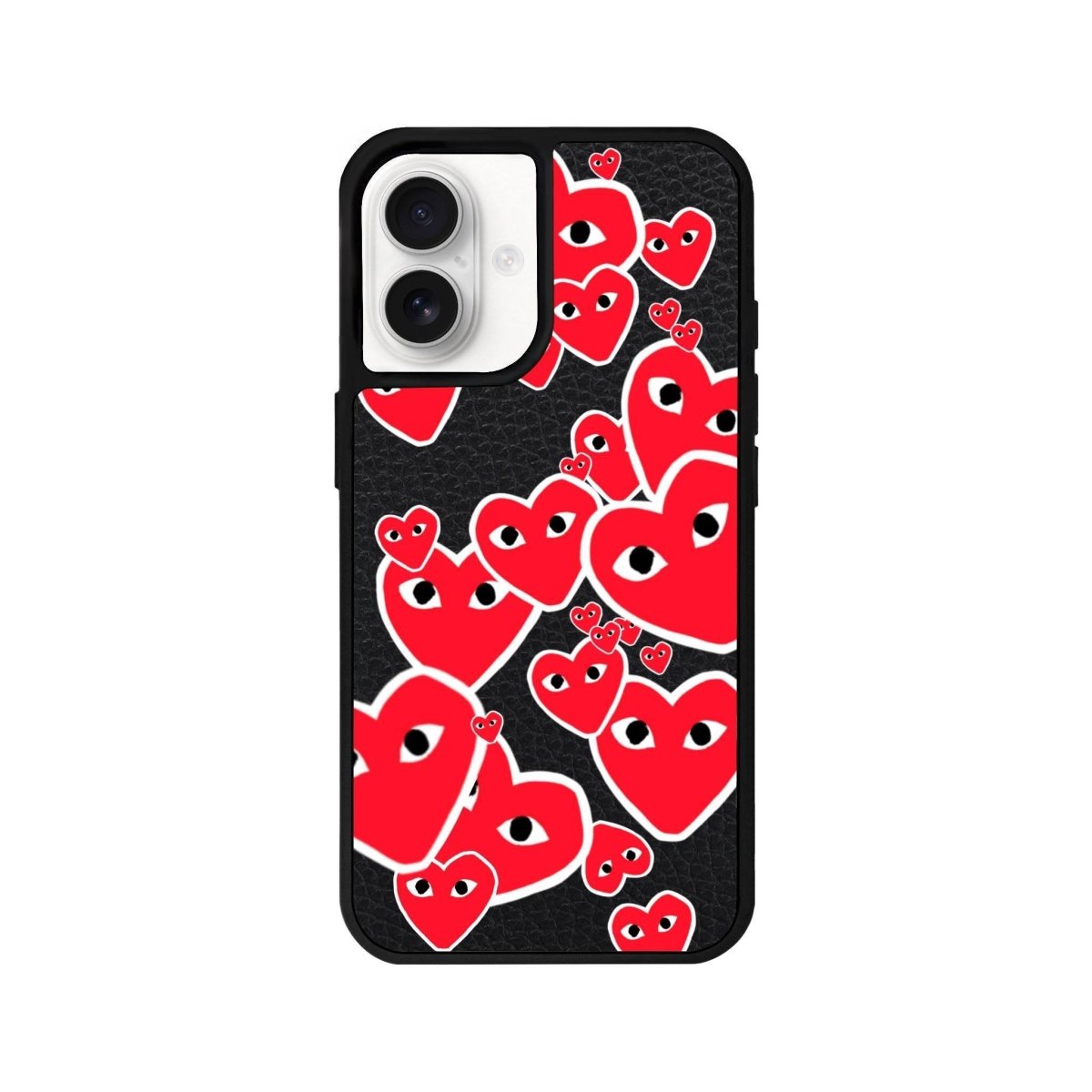 iPhone 16 Hearts Leather Vegan Deri Telefon Kılıfı Siyah - SUMTHINCS