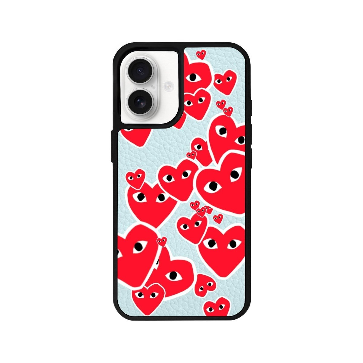 iPhone 16 Hearts Leather Vegan Deri Telefon Kılıfı Açık Mavi - SUMTHINCS