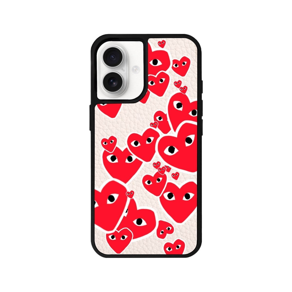 iPhone 16 Hearts Leather Vegan Deri Telefon Kılıfı Bej - SUMTHINCS