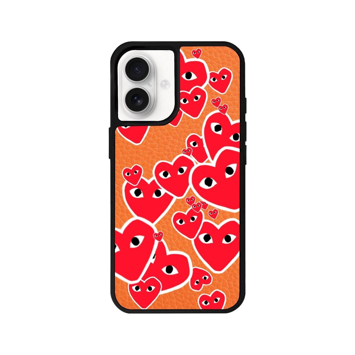 iPhone 16 Hearts Leather Vegan Deri Telefon Kılıfı Turuncu - SUMTHINCS