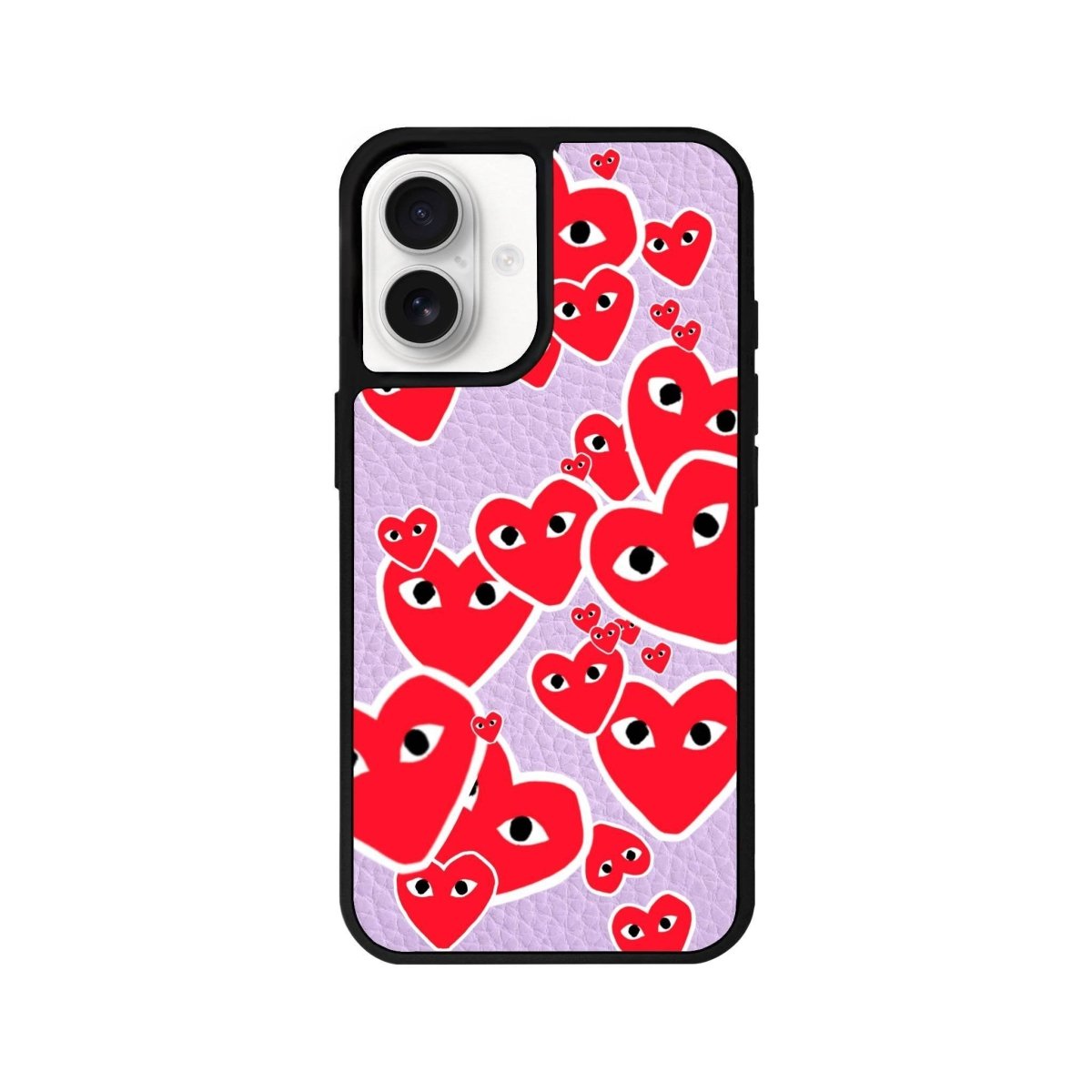 iPhone 16 Hearts Leather Vegan Deri Telefon Kılıfı Lila - SUMTHINCS