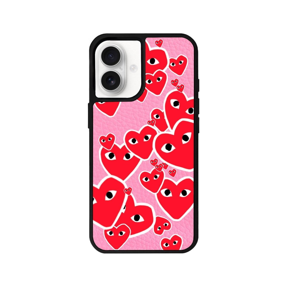 iPhone 16 Hearts Leather Vegan Deri Telefon Kılıfı Pembe - SUMTHINCS