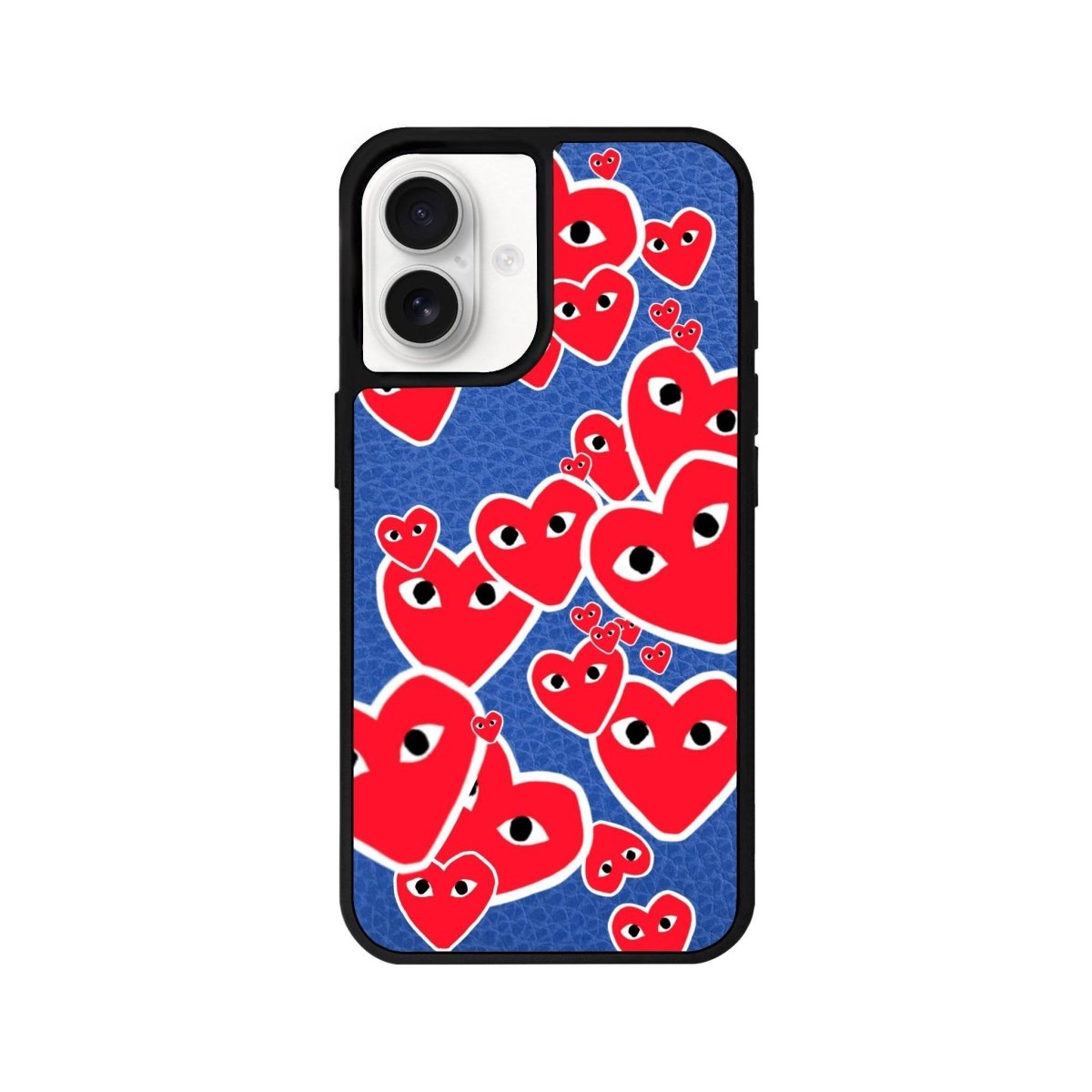 iPhone 16 Hearts Leather Vegan Deri Telefon Kılıfı Mavi - SUMTHINCS