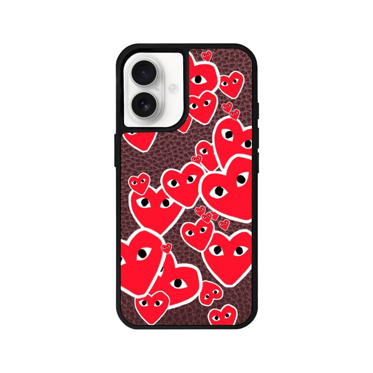 iPhone 16 Hearts Leather Vegan Deri Telefon Kılıfı Bordo - SUMTHINCS