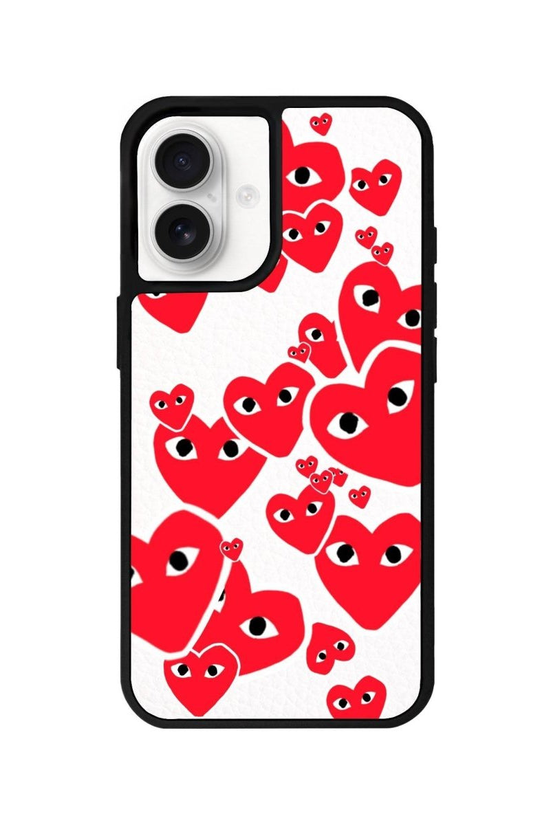 iPhone 16 Hearts Leather Vegan Deri Telefon Kılıfı Beyaz - SUMTHINCS