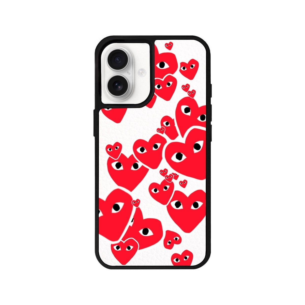 iPhone 16 Hearts Leather Vegan Deri Telefon Kılıfı Beyaz - SUMTHINCS