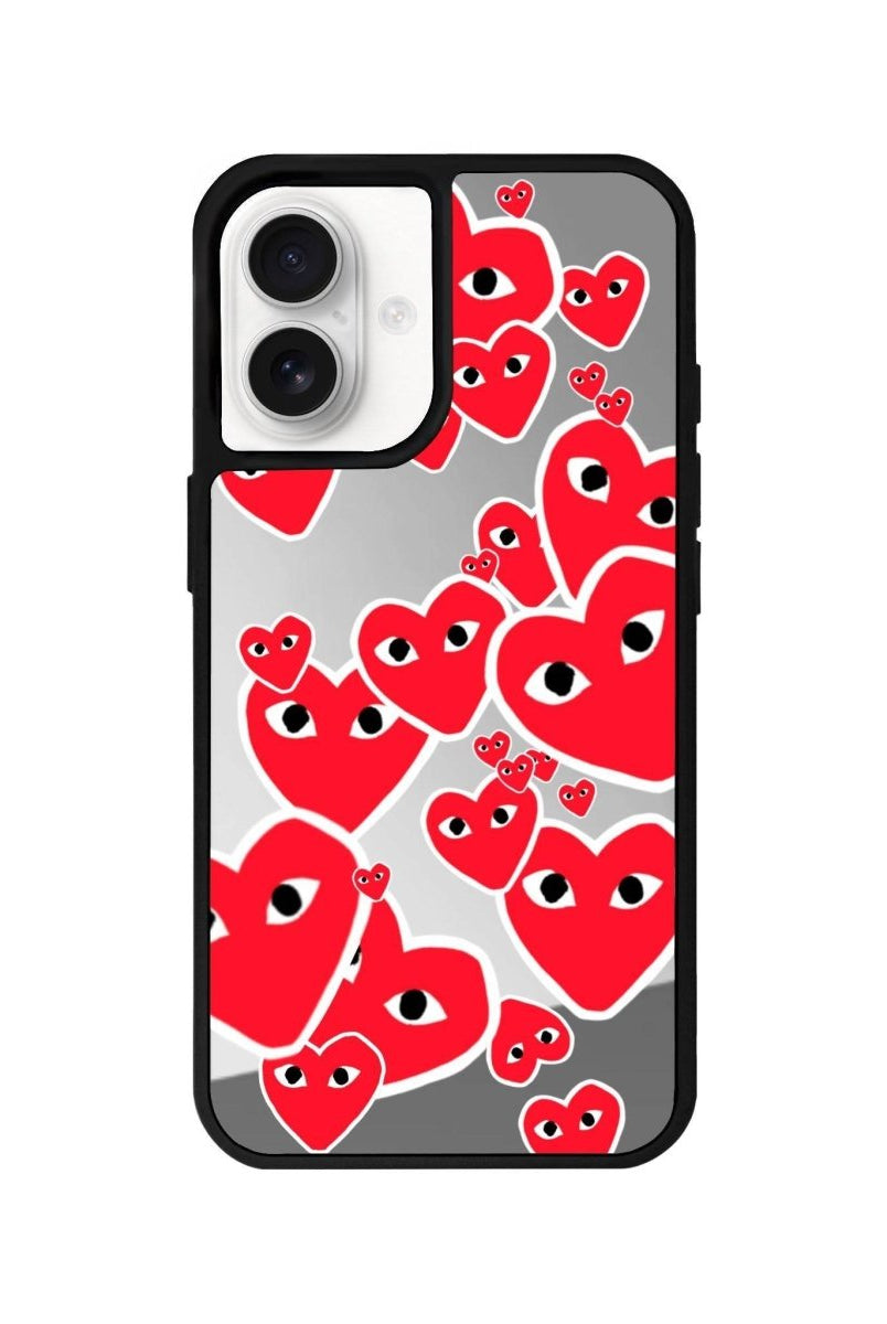 iPhone 16 Hearts Mirror Aynalı Telefon Kılıfı Gümüş - SUMTHINCS