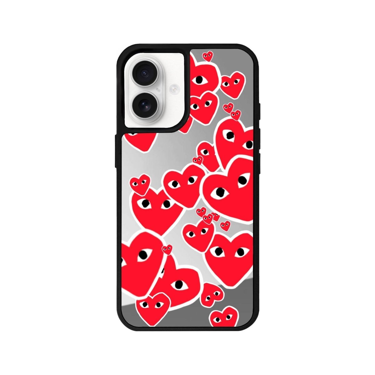 iPhone 16 Hearts Mirror Aynalı Telefon Kılıfı Gümüş - SUMTHINCS