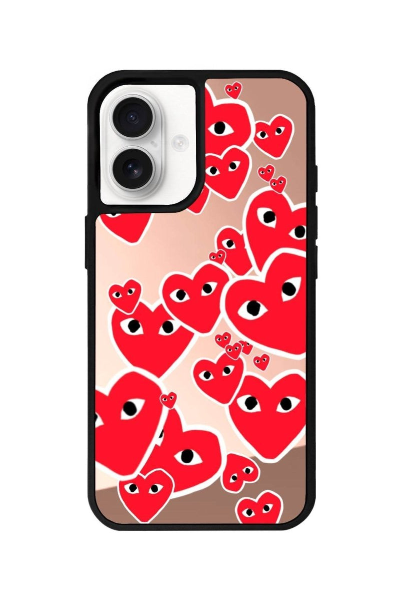 iPhone 16 Hearts Mirror Aynalı Telefon Kılıfı Metalik Pembe - SUMTHINCS