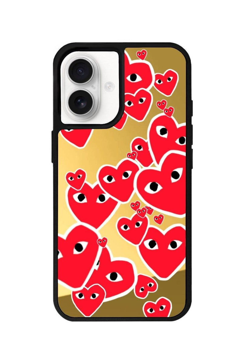 iPhone 16 Hearts Mirror Aynalı Telefon Kılıfı Altın - SUMTHINCS