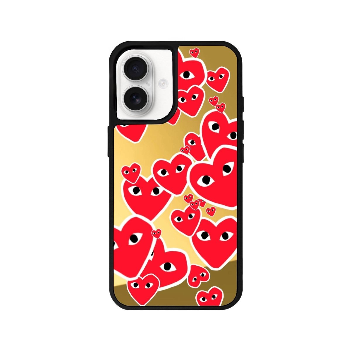 iPhone 16 Hearts Mirror Aynalı Telefon Kılıfı Altın - SUMTHINCS