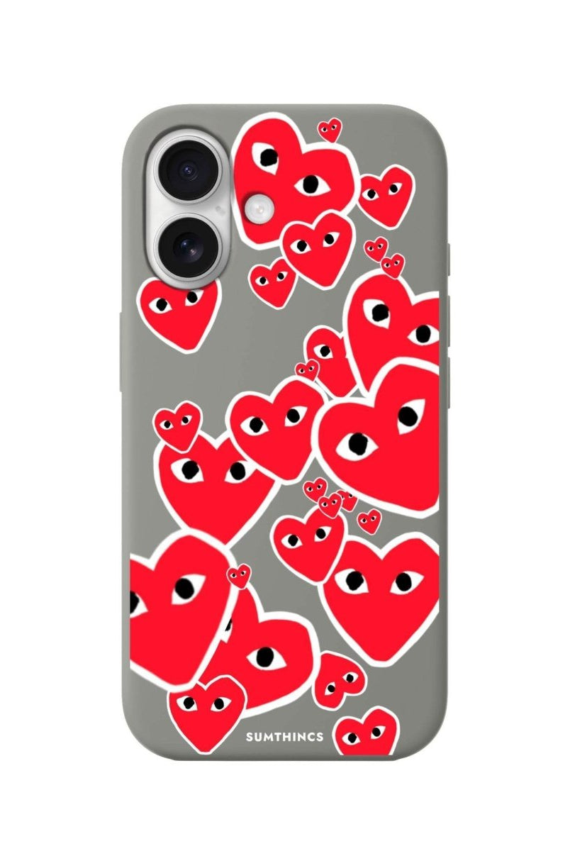 iPhone 16 Hearts Premium Telefon Kılıfı Gri - SUMTHINCS