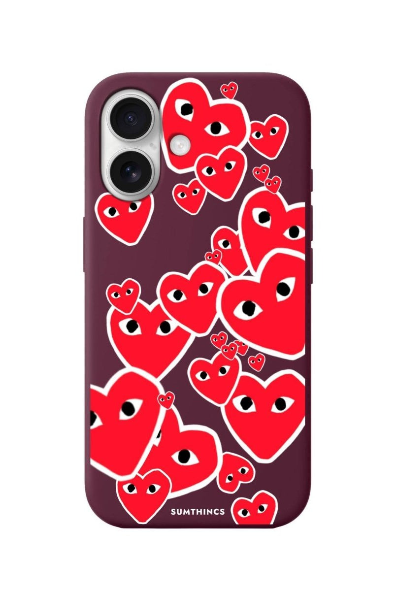 iPhone 16 Hearts Premium Telefon Kılıfı Bordo - SUMTHINCS