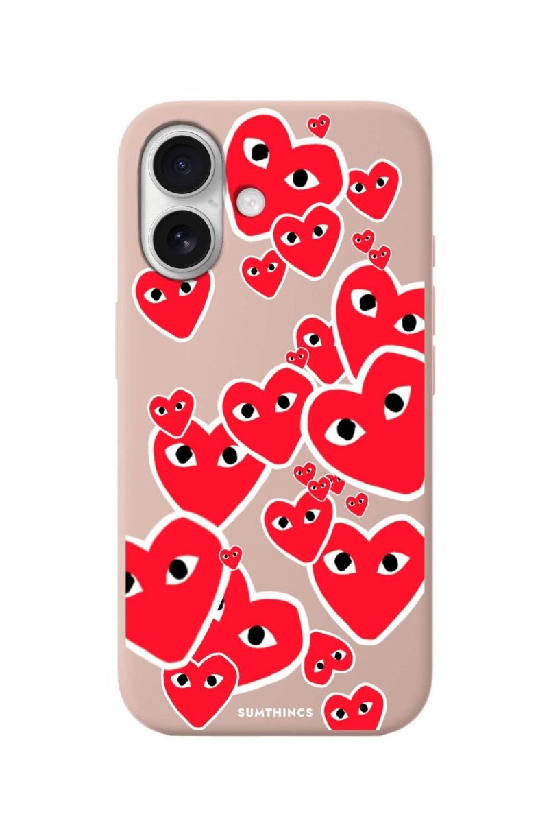 iPhone 16 Hearts Premium Telefon Kılıfı Bej - SUMTHINCS