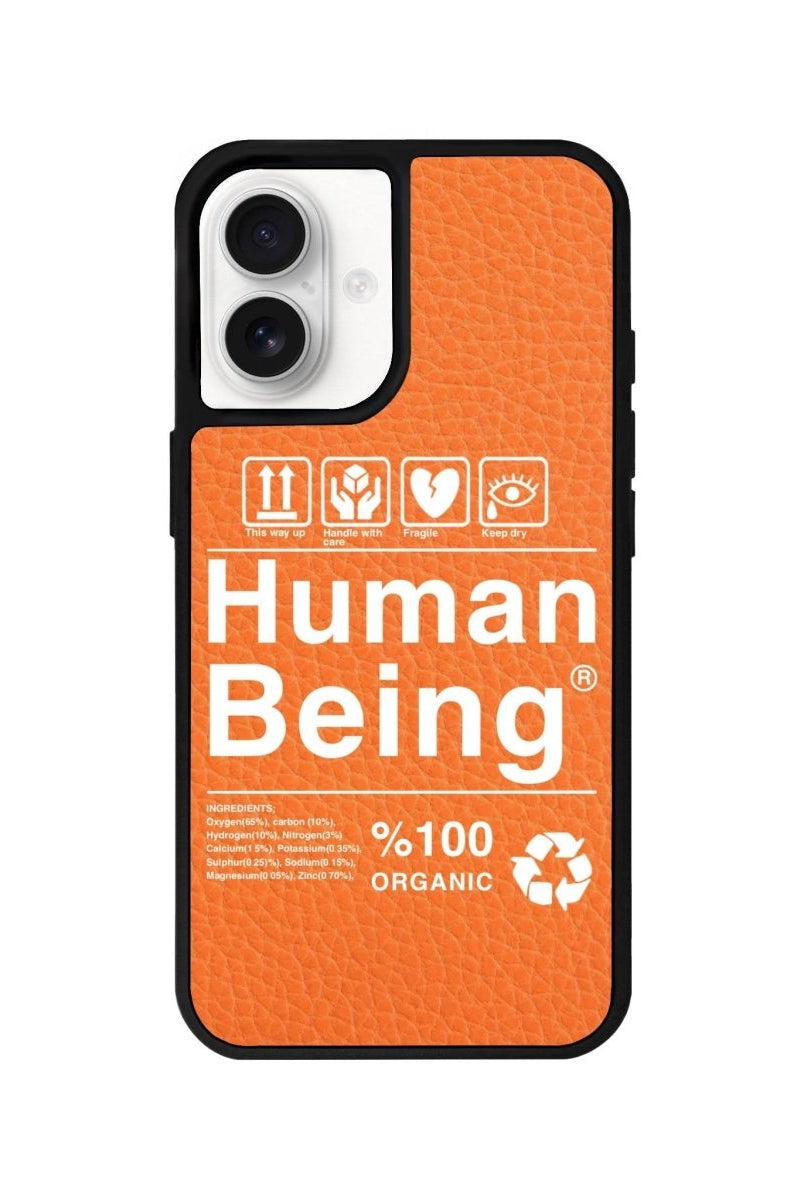 iPhone 16 Human Being Leather Vegan Deri Telefon Kılıfı Turuncu - SUMTHINCS