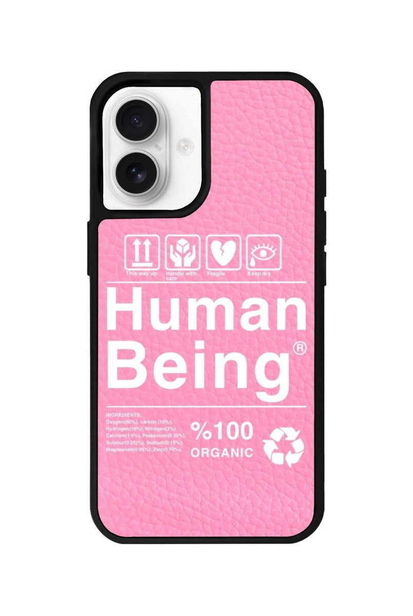 iPhone 16 Human Being Leather Vegan Deri Telefon Kılıfı Pembe - SUMTHINCS