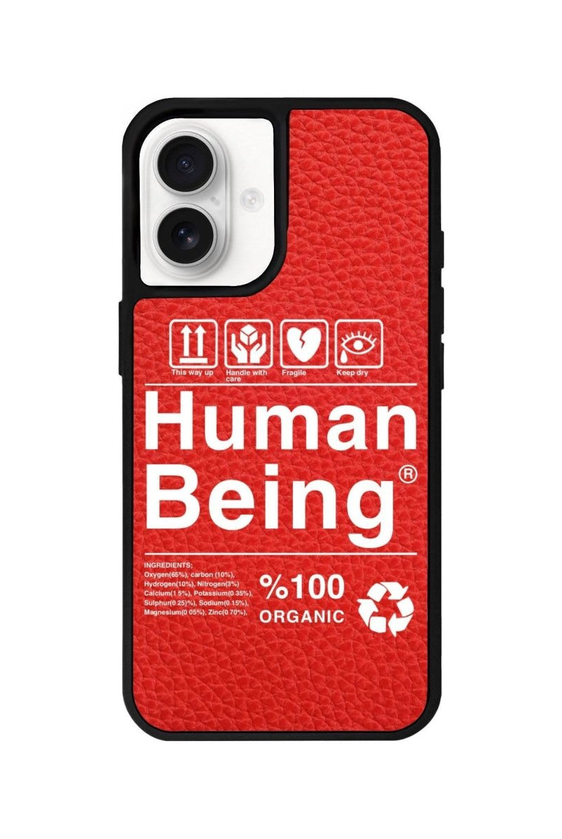 iPhone 16 Human Being Leather Vegan Deri Telefon Kılıfı Kırmızı - SUMTHINCS