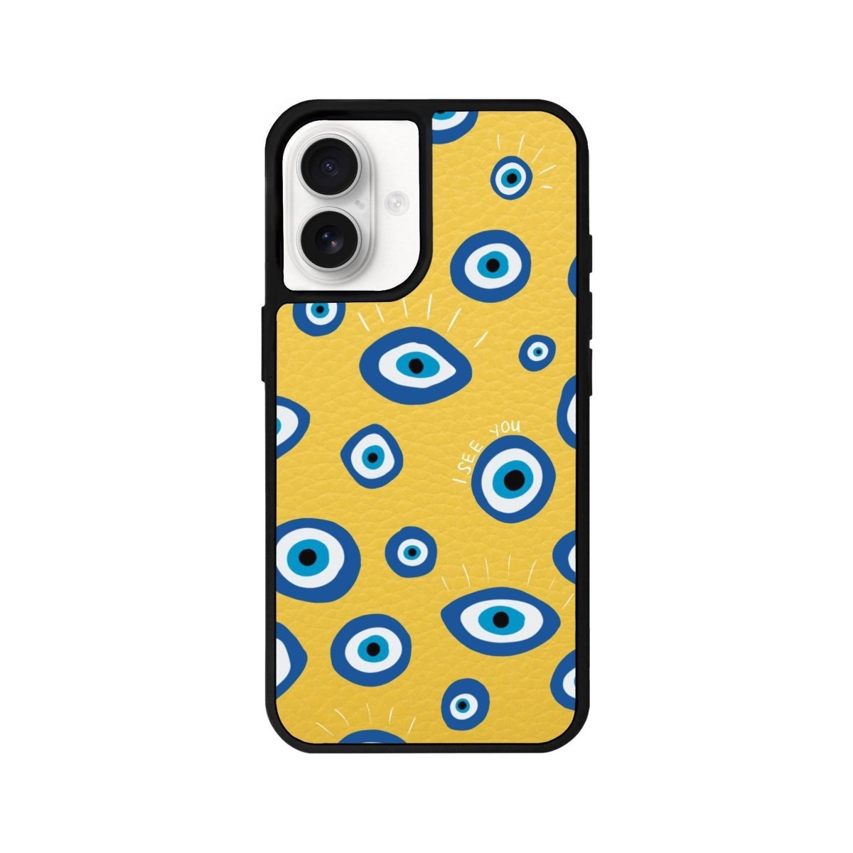 iPhone 16 I See You Leather Vegan Deri Telefon Kılıfı Sarı - SUMTHINCS