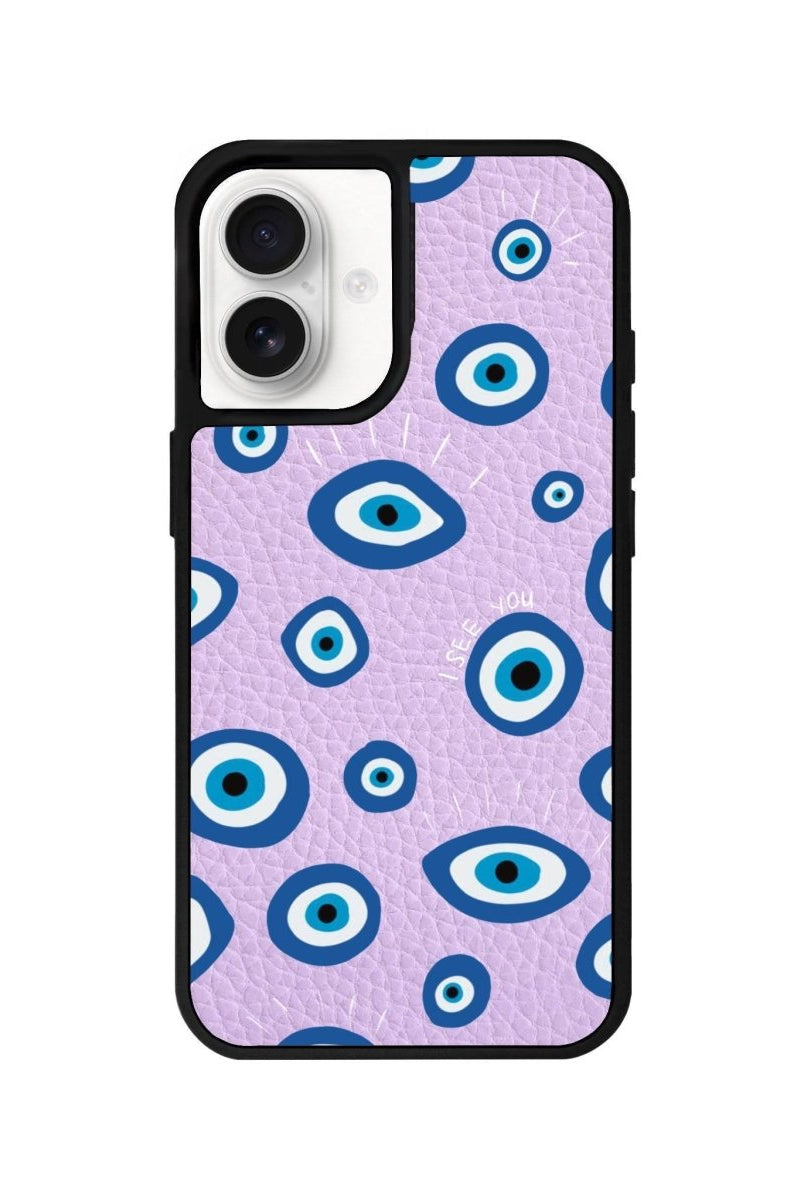 iPhone 16 I See You Leather Vegan Deri Telefon Kılıfı Lila - SUMTHINCS