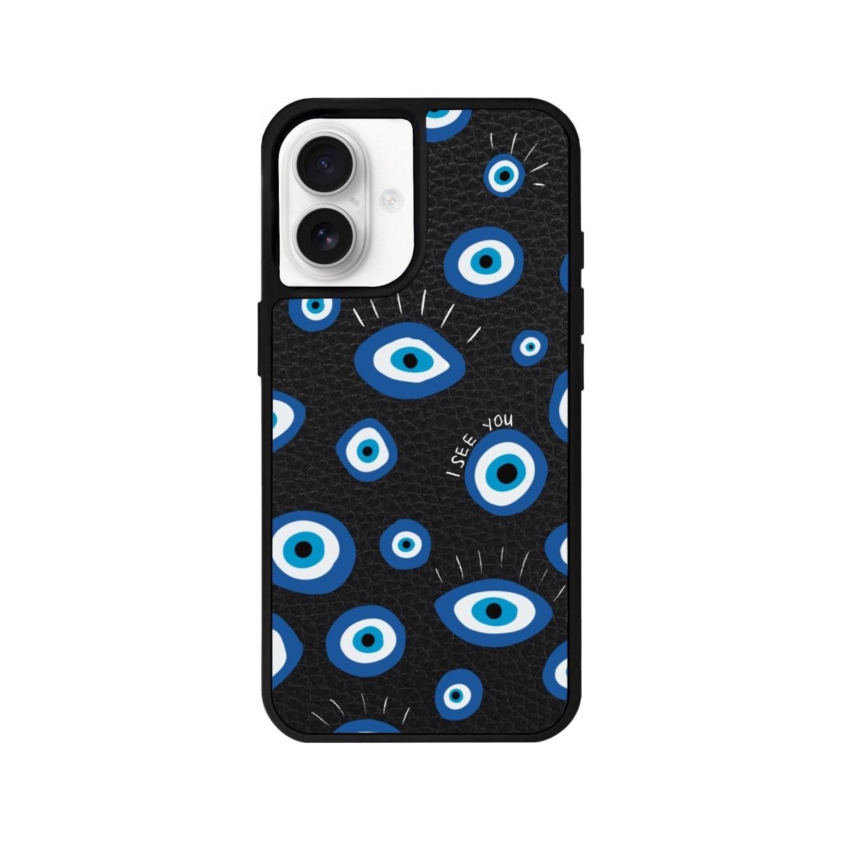 iPhone 16 I See You Leather Vegan Deri Telefon Kılıfı Siyah - SUMTHINCS