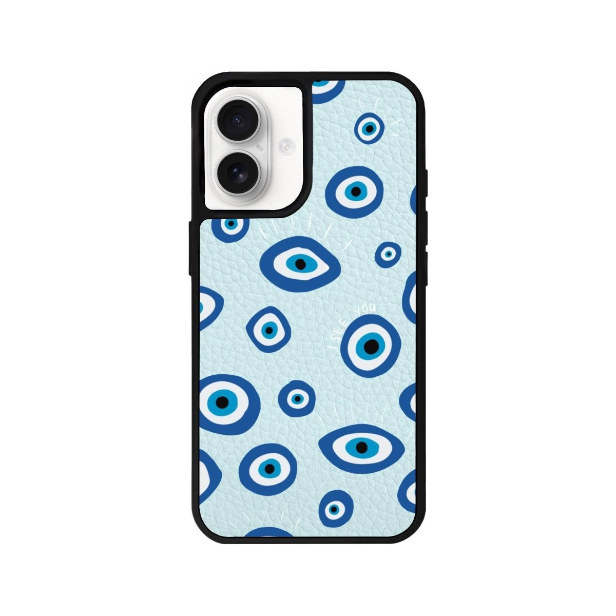 iPhone 16 I See You Leather Vegan Deri Telefon Kılıfı Açık Mavi - SUMTHINCS