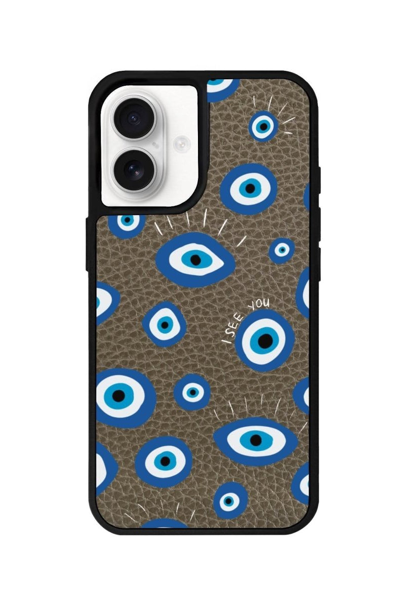 iPhone 16 I See You Leather Vegan Deri Telefon Kılıfı Haki - SUMTHINCS