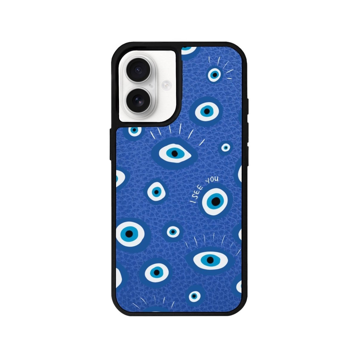 iPhone 16 I See You Leather Vegan Deri Telefon Kılıfı Mavi - SUMTHINCS