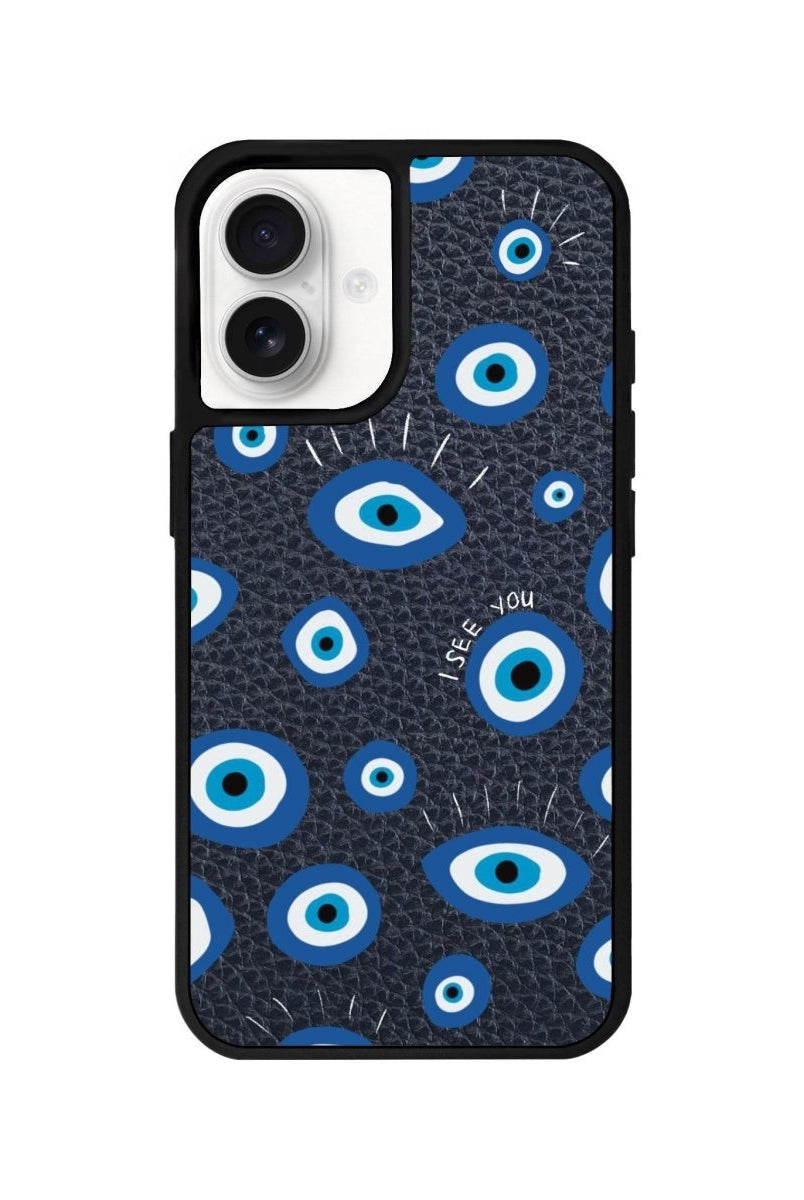 iPhone 16 I See You Leather Vegan Deri Telefon Kılıfı Pasifik Mavi - SUMTHINCS
