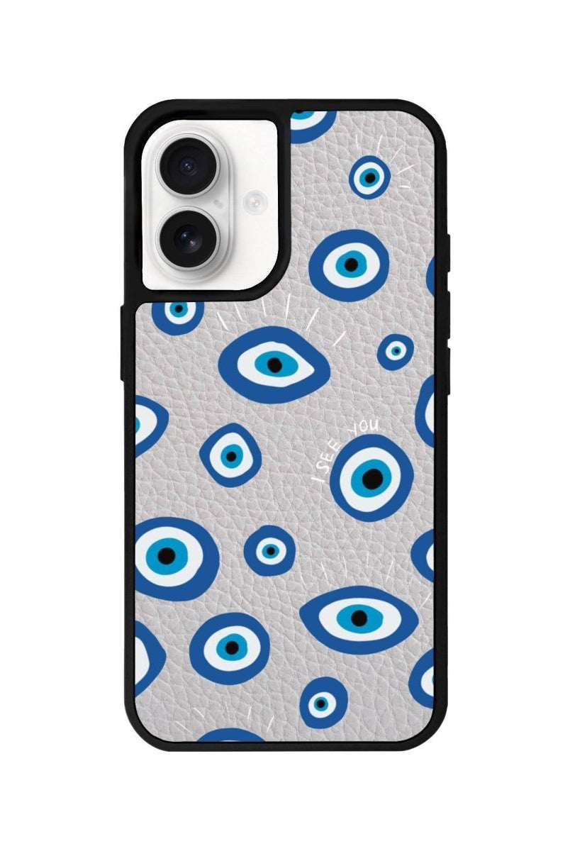 iPhone 16 I See You Leather Vegan Deri Telefon Kılıfı Gri - SUMTHINCS