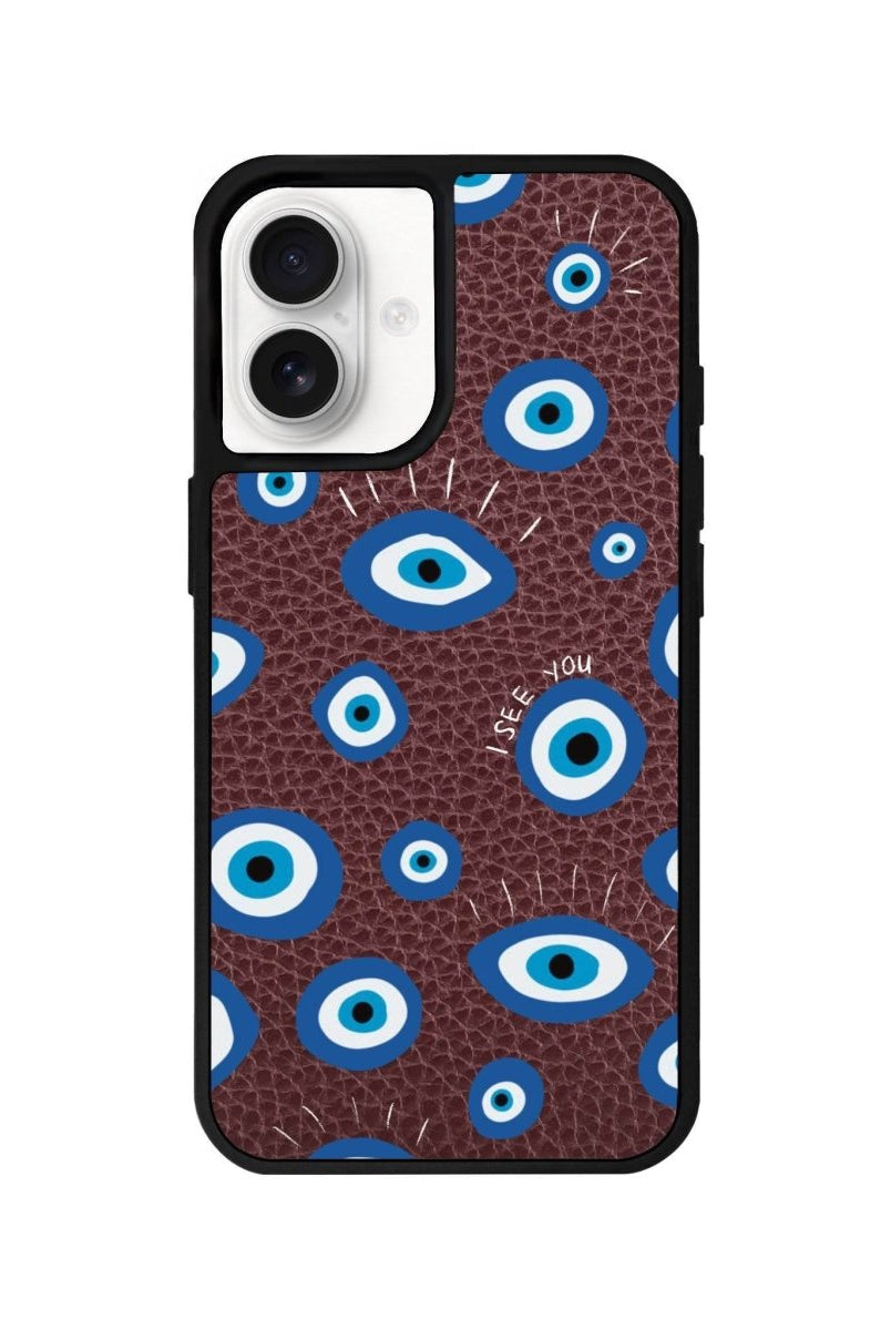 iPhone 16 I See You Leather Vegan Deri Telefon Kılıfı Bordo - SUMTHINCS