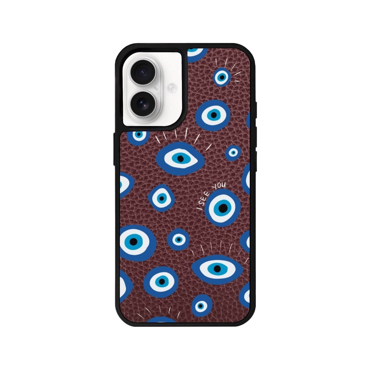 iPhone 16 I See You Leather Vegan Deri Telefon Kılıfı Bordo - SUMTHINCS