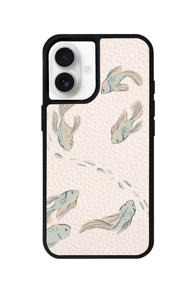 iPhone 16 Koi Fish Leather Vegan Deri Telefon Kılıfı Bej - SUMTHINCS