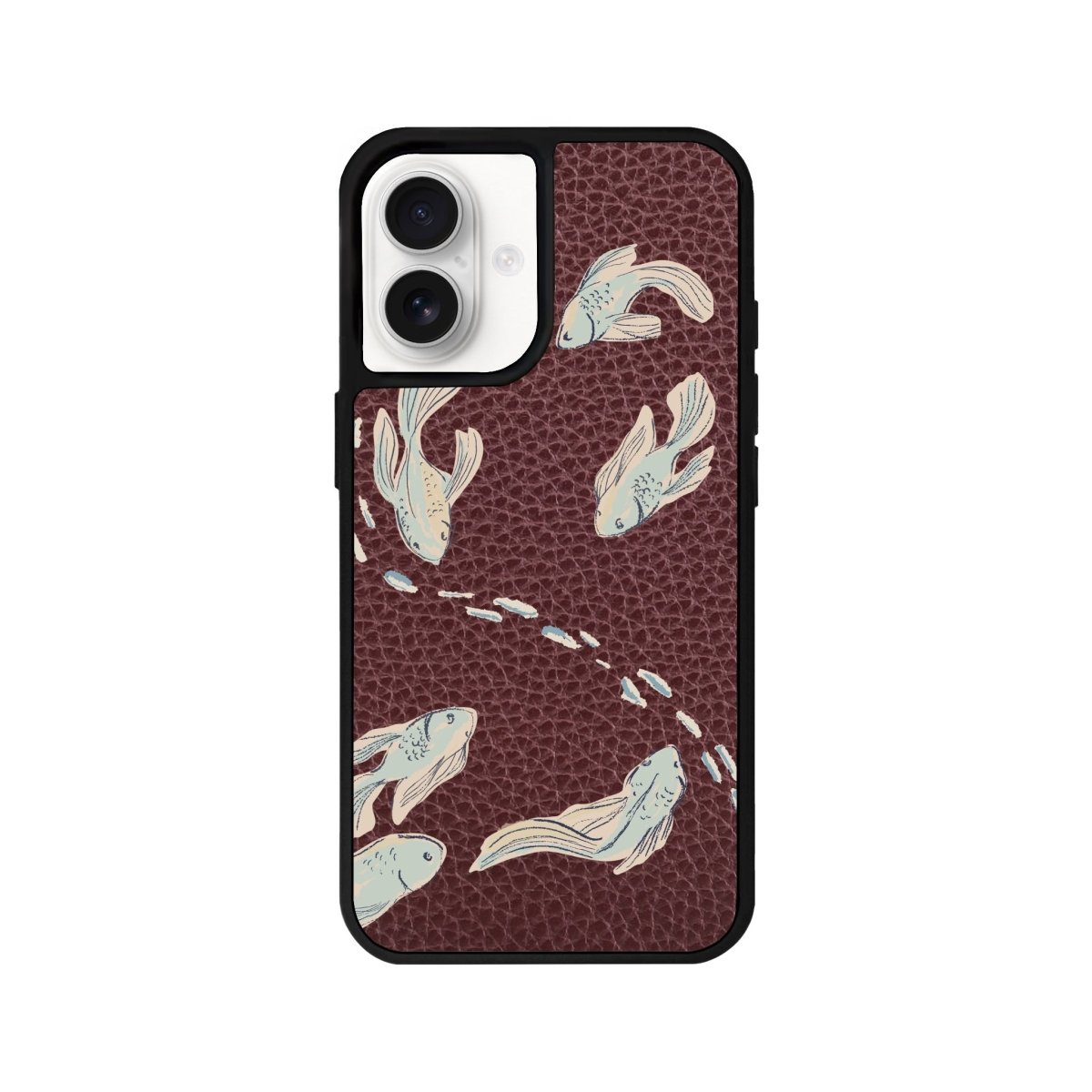 iPhone 16 Koi Fish Leather Vegan Deri Telefon Kılıfı Bordo - SUMTHINCS