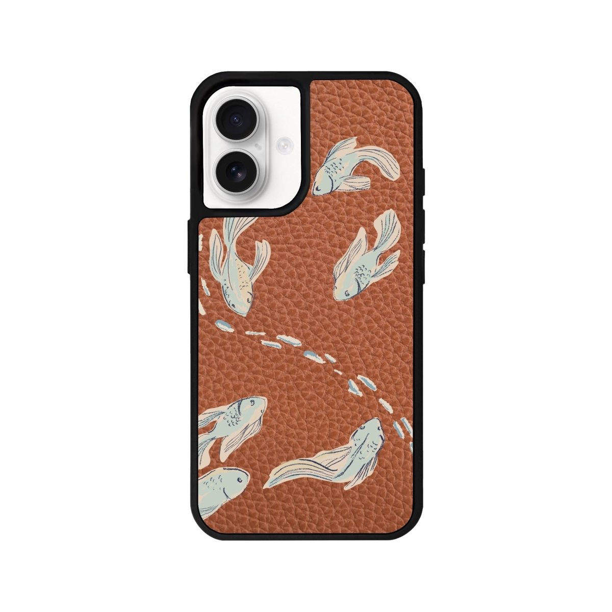 iPhone 16 Koi Fish Leather Vegan Deri Telefon Kılıfı Kahverengi - SUMTHINCS