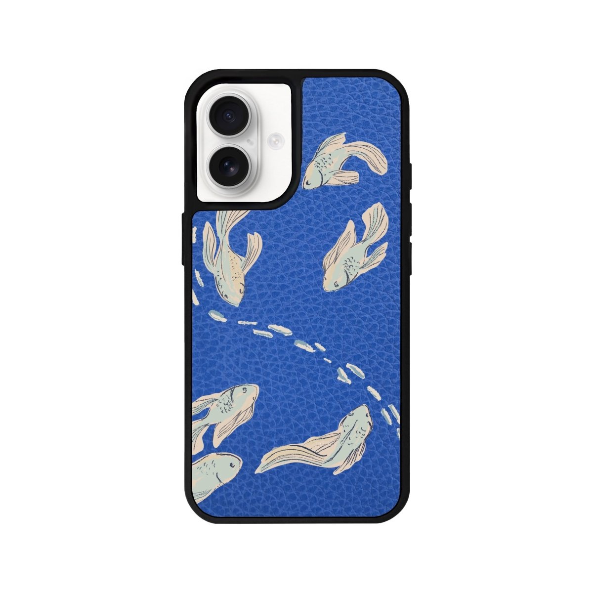iPhone 16 Koi Fish Leather Vegan Deri Telefon Kılıfı Mavi - SUMTHINCS