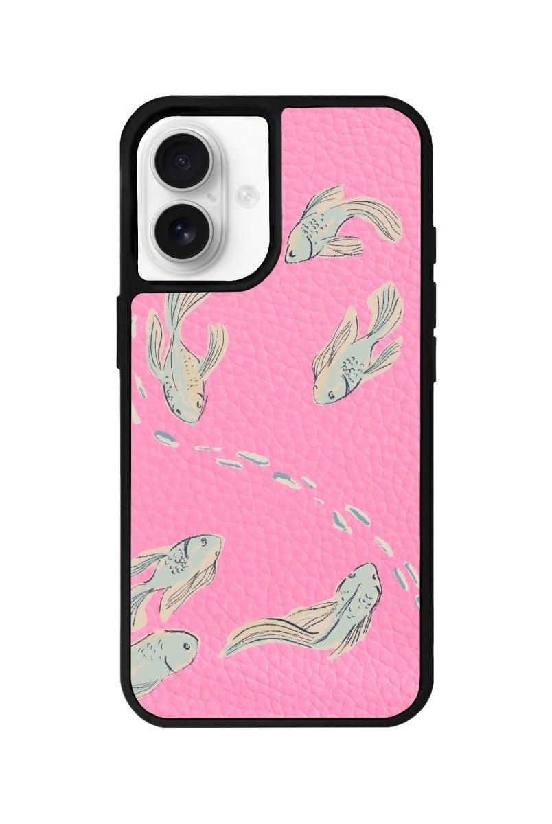 iPhone 16 Koi Fish Leather Vegan Deri Telefon Kılıfı Pembe - SUMTHINCS