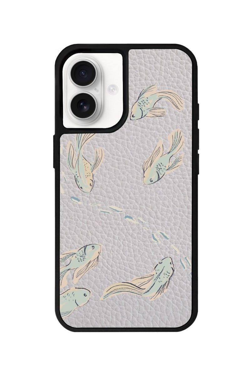 iPhone 16 Koi Fish Leather Vegan Deri Telefon Kılıfı Gri - SUMTHINCS