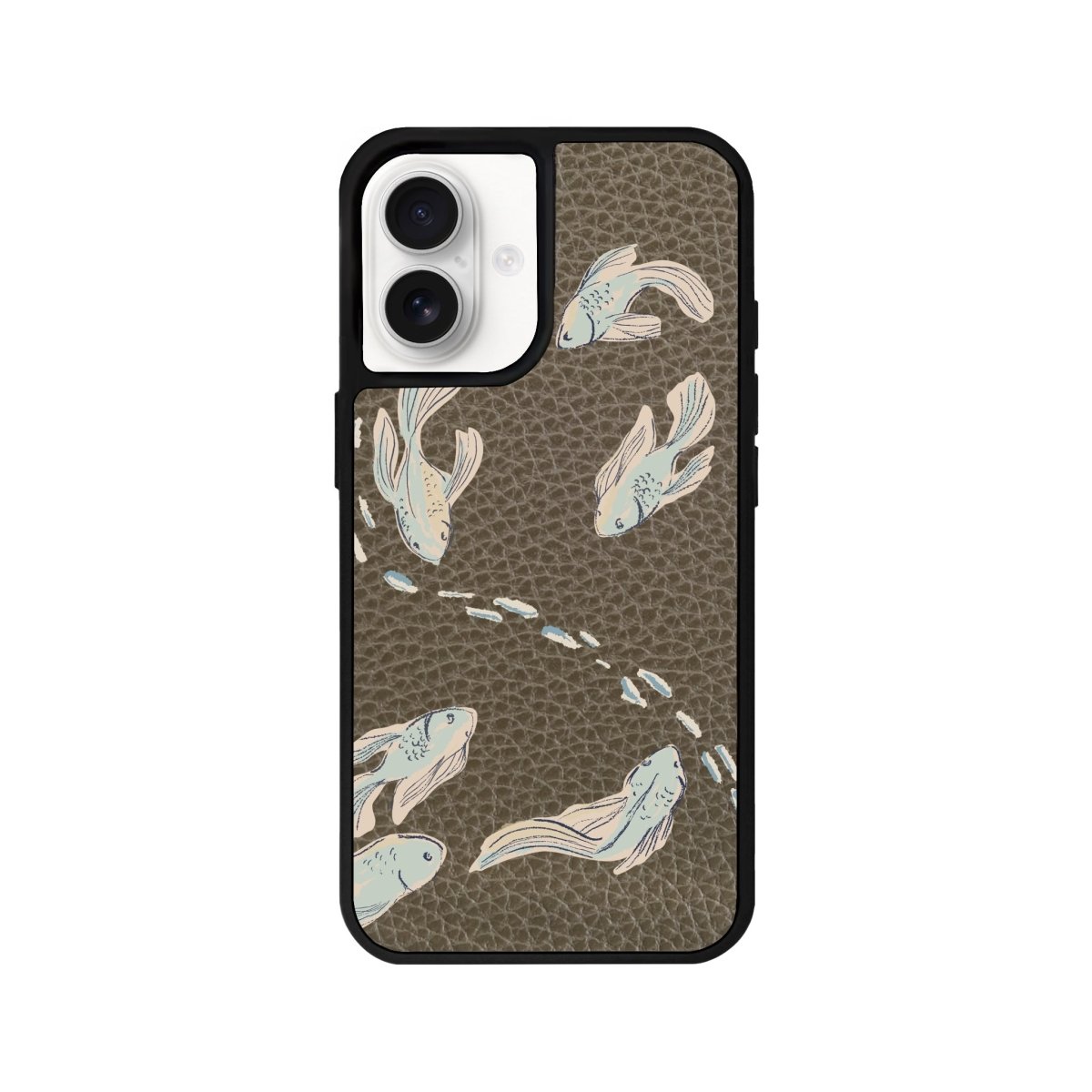 iPhone 16 Koi Fish Leather Vegan Deri Telefon Kılıfı Haki - SUMTHINCS