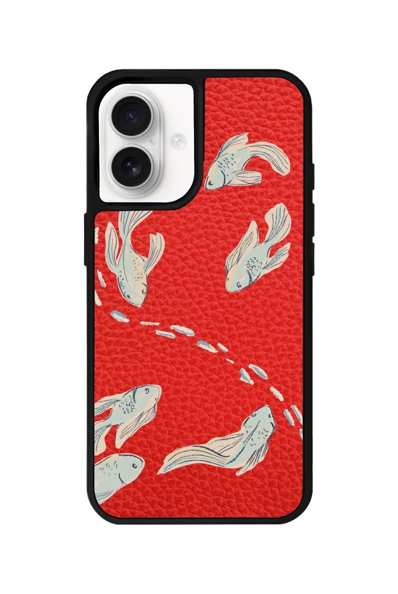 iPhone 16 Koi Fish Leather Vegan Deri Telefon Kılıfı Kırmızı - SUMTHINCS