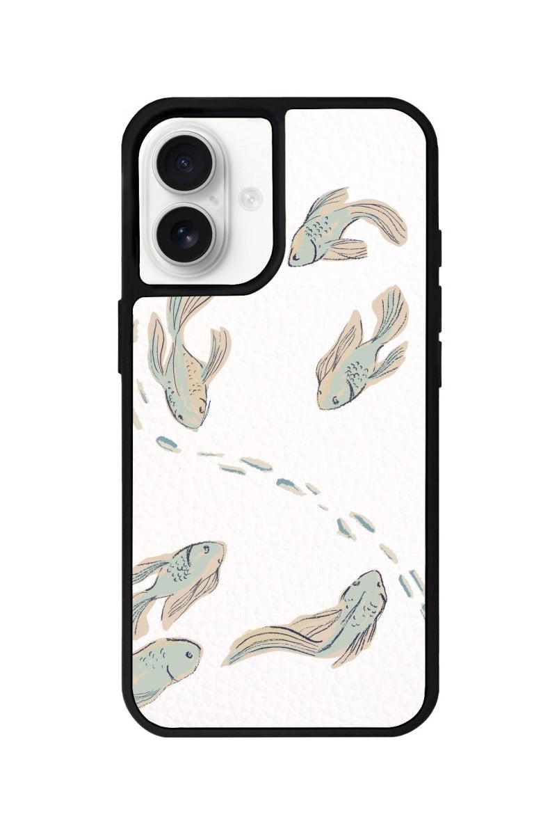 iPhone 16 Koi Fish Leather Vegan Deri Telefon Kılıfı Beyaz - SUMTHINCS