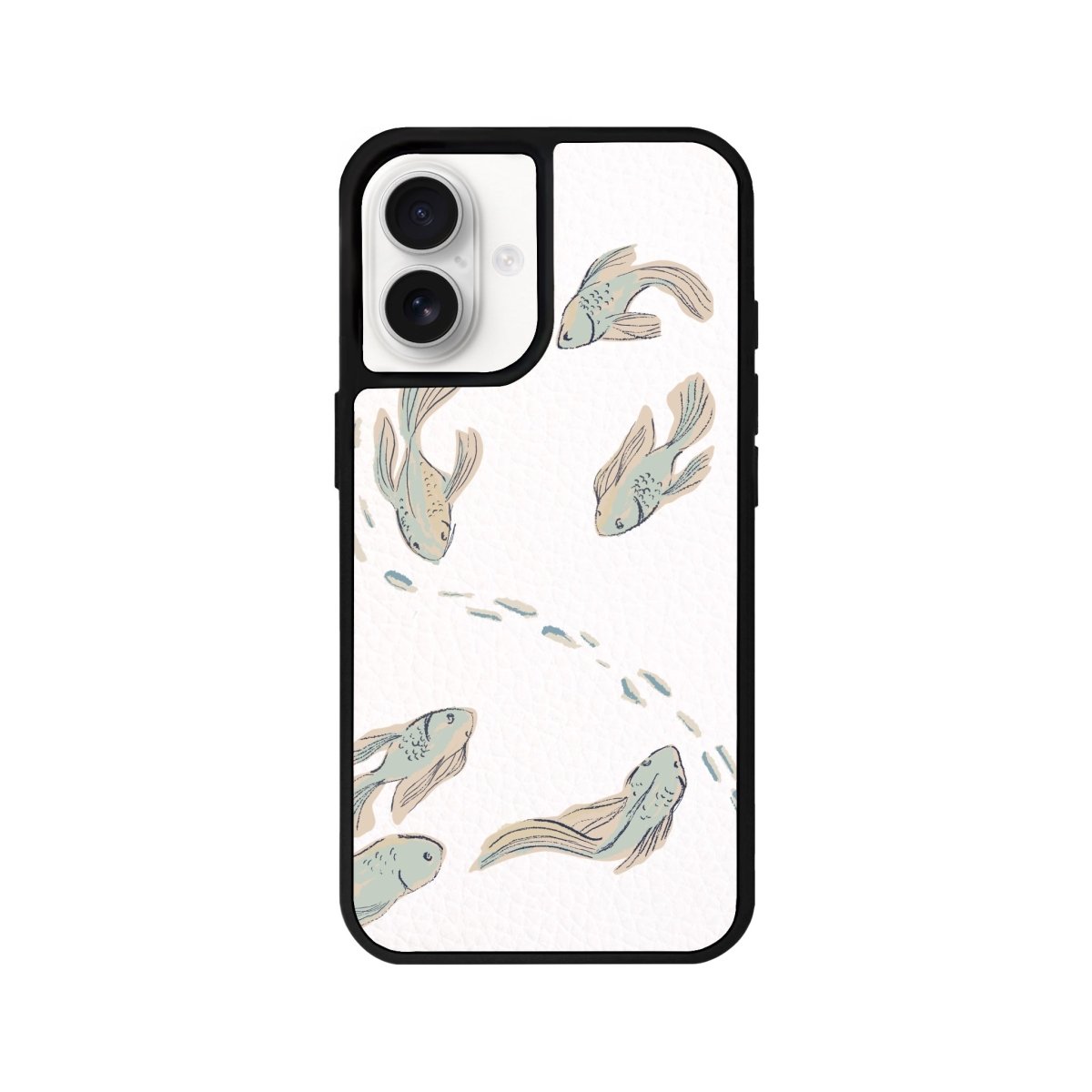 iPhone 16 Koi Fish Leather Vegan Deri Telefon Kılıfı Beyaz - SUMTHINCS
