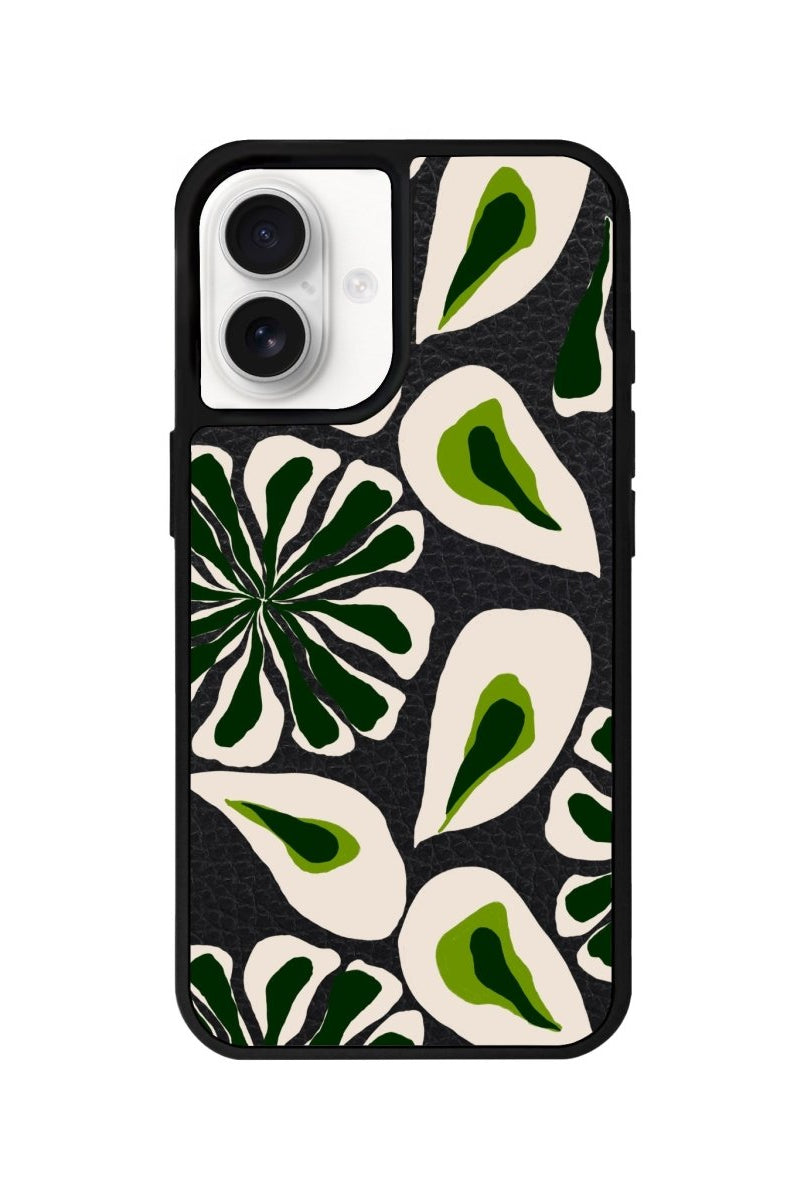 iPhone 16 Leafs Leather Vegan Deri Telefon Kılıfı Siyah - SUMTHINCS
