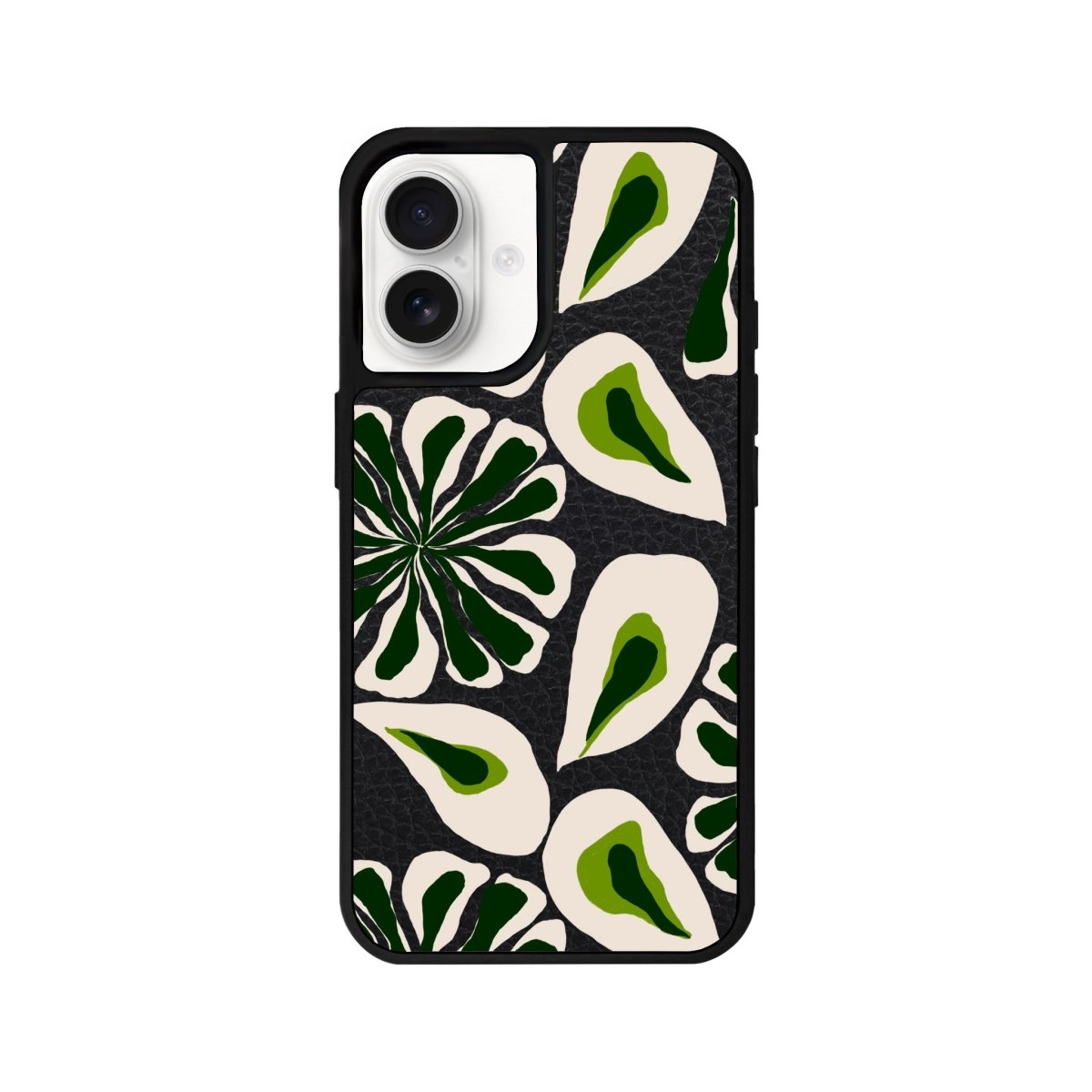 iPhone 16 Leafs Leather Vegan Deri Telefon Kılıfı Siyah - SUMTHINCS