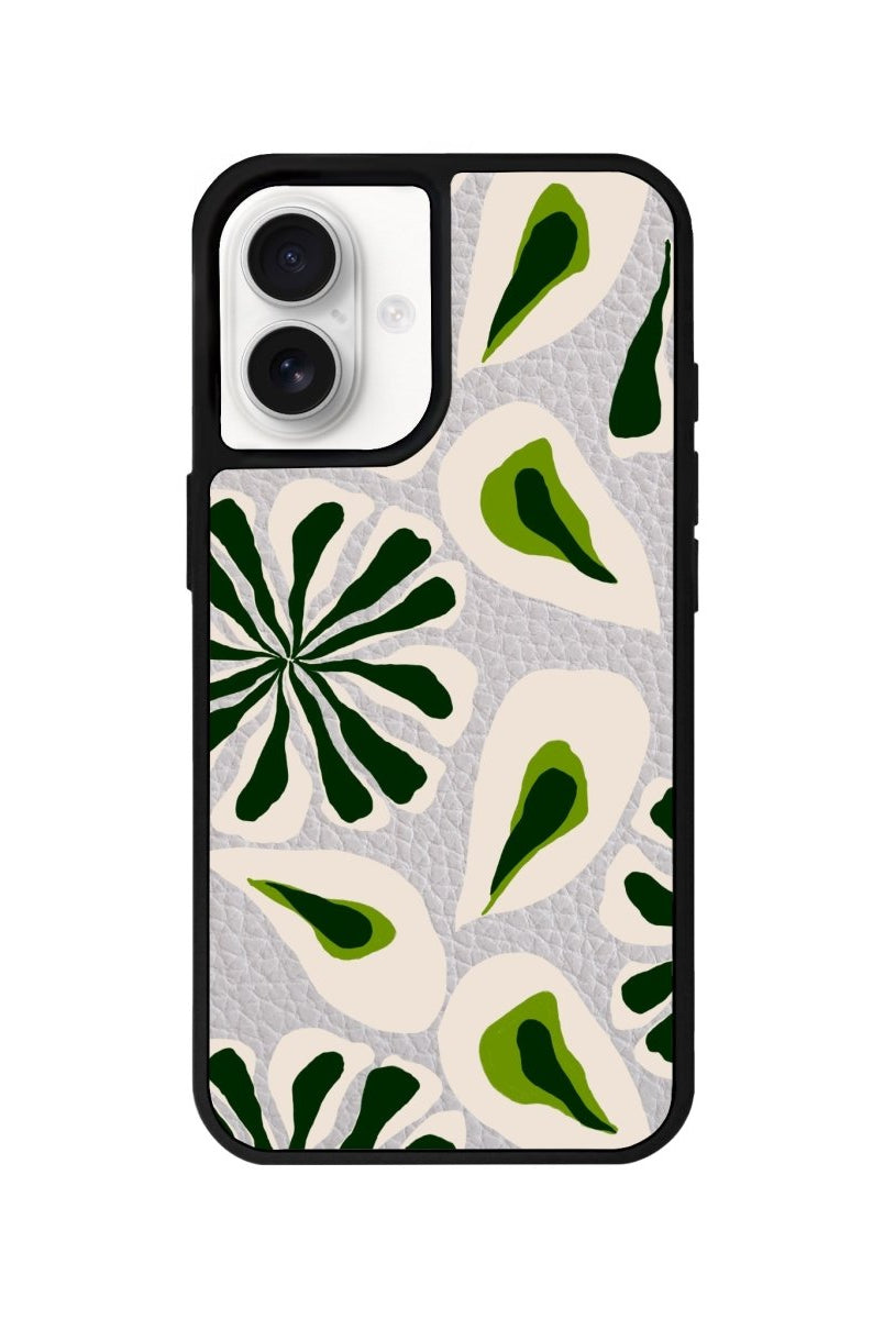 iPhone 16 Leafs Leather Vegan Deri Telefon Kılıfı Gri - SUMTHINCS