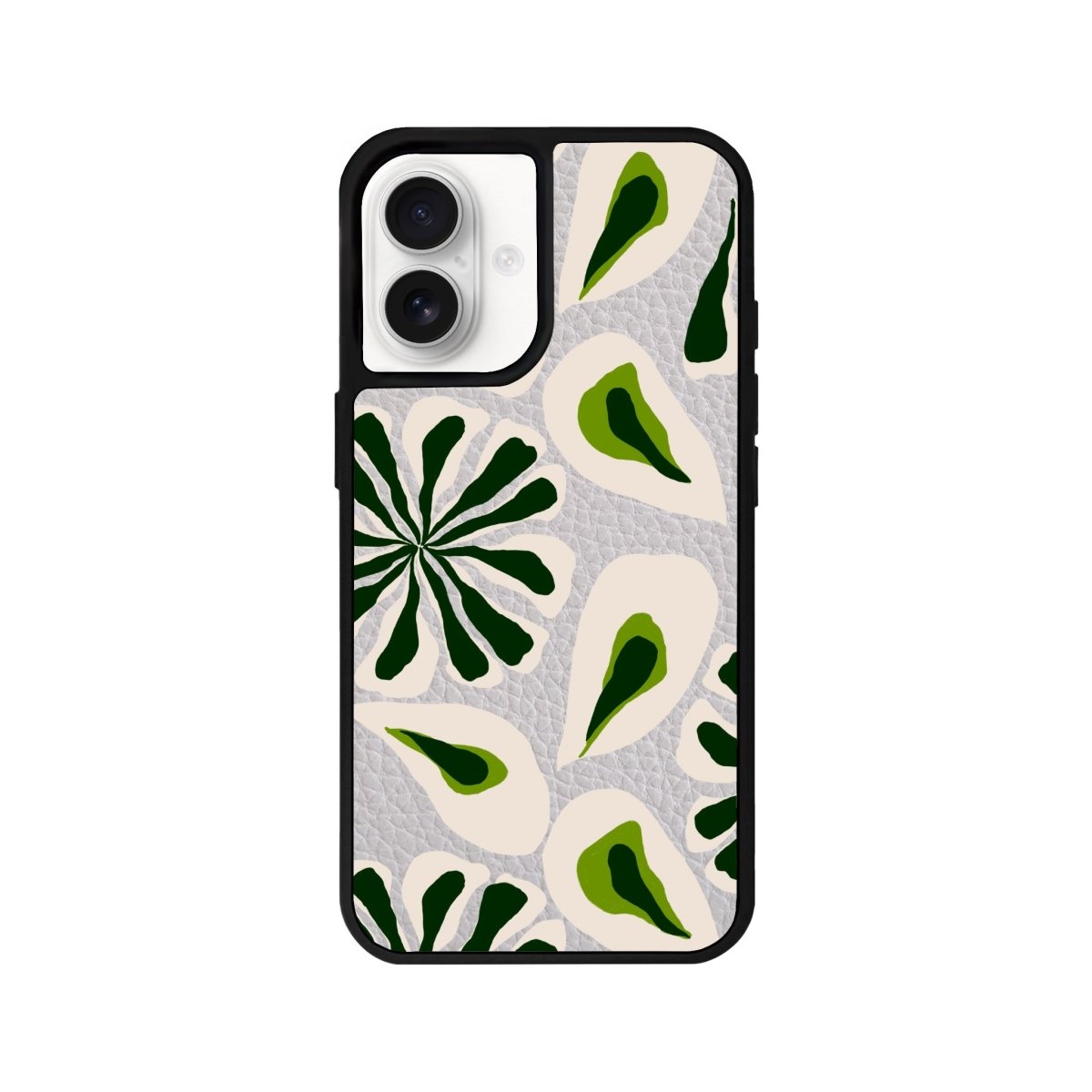 iPhone 16 Leafs Leather Vegan Deri Telefon Kılıfı Gri - SUMTHINCS