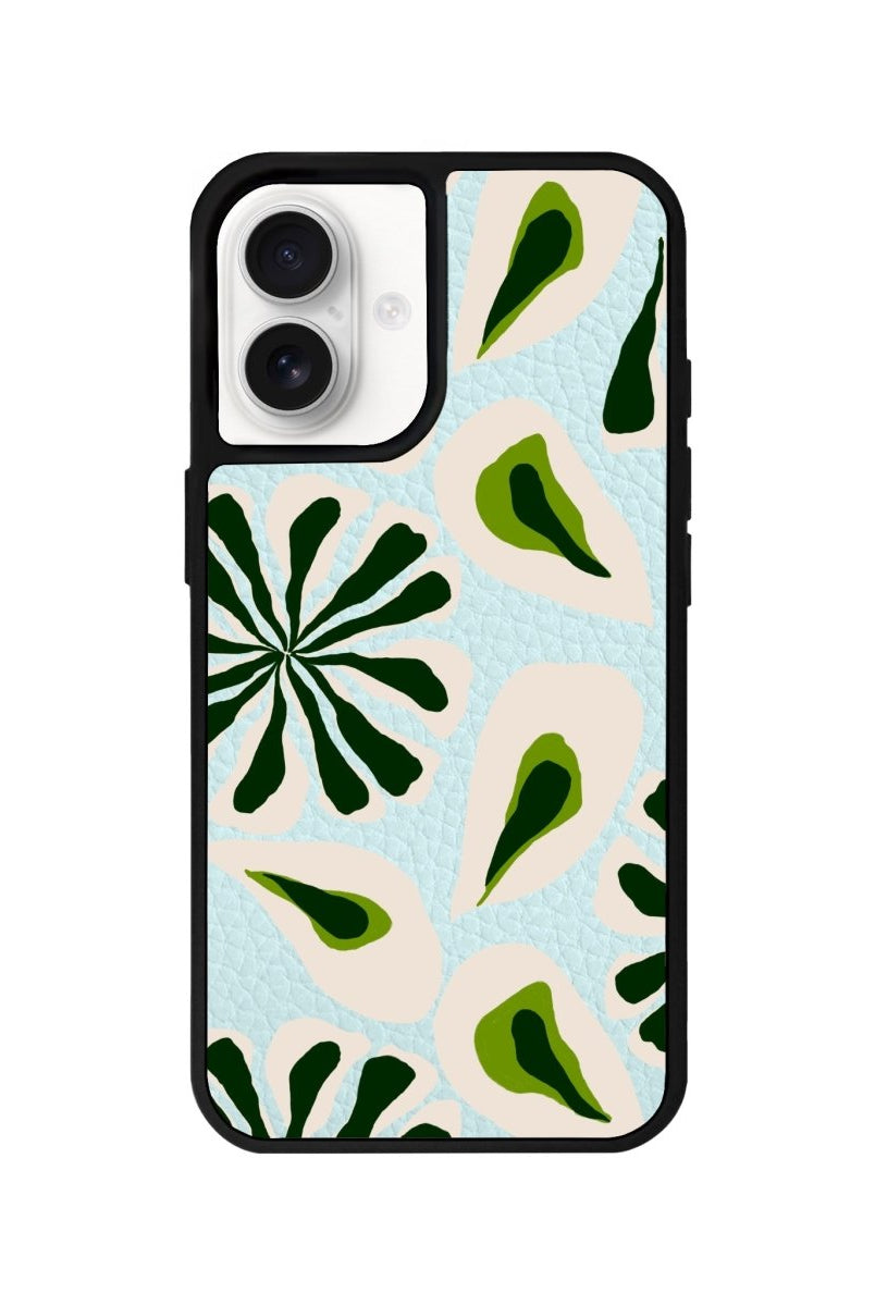 iPhone 16 Leafs Leather Vegan Deri Telefon Kılıfı Açık Mavi - SUMTHINCS