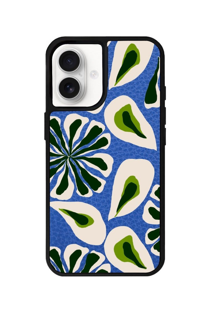 iPhone 16 Leafs Leather Vegan Deri Telefon Kılıfı Mavi - SUMTHINCS
